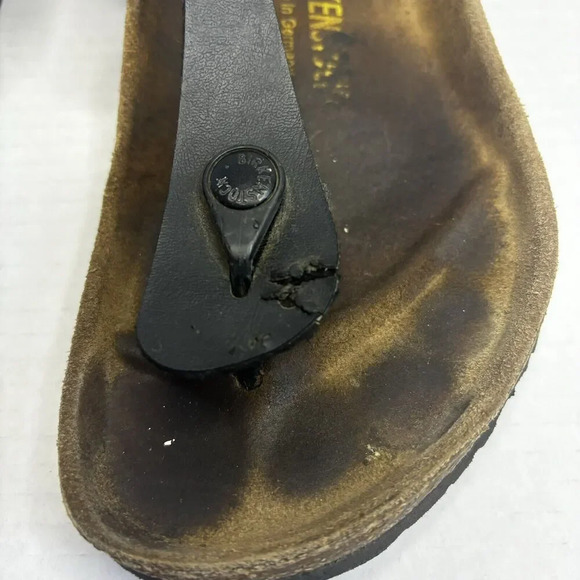 Birkenstock Sandals Women 9.5 Black Gizeh Birko Flor Thong Slip On Flats EU 40 - Picture 2 of 4